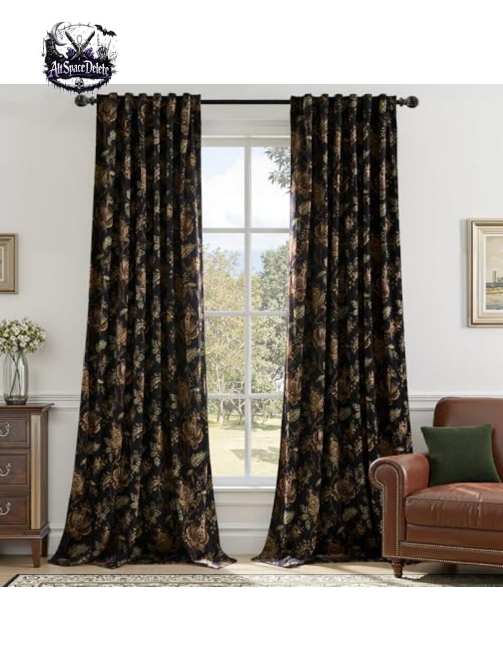 StangH Velvet Floral Curtain Panels Room Darkening Back Tab 84in
